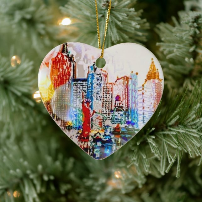 Modernes, farbiges NYC-Herz Keramik Ornament (Baum)