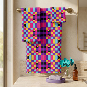 Modernes, farbiges Op Art Mosaik geometrisches Mus Badhandtuch Set