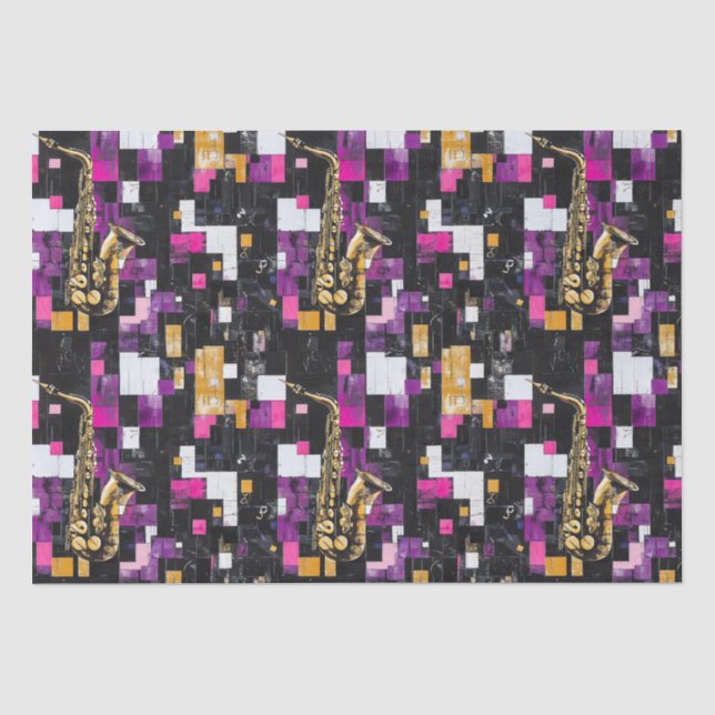 Modernes, farbiges Saxophon-Muster Seidenpapier (Vorderseite)