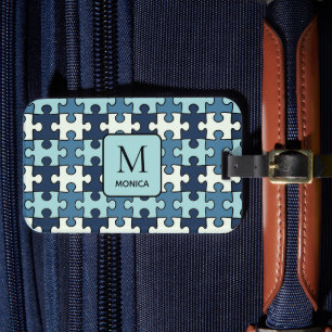Modernes Farbspektrum des Blauen Puzzles Monogram Gepäckanhänger