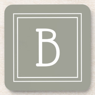 Modernes Farmhaus-Monogramm Immergrün & Weiß Getränkeuntersetzer