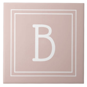 Modernes Farmhaus-Monogramm Rosa & Weiß Initiale Fliese
