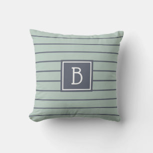 Modernes Farmhouse-Monogramm Grün & Blau Gestreift Kissen