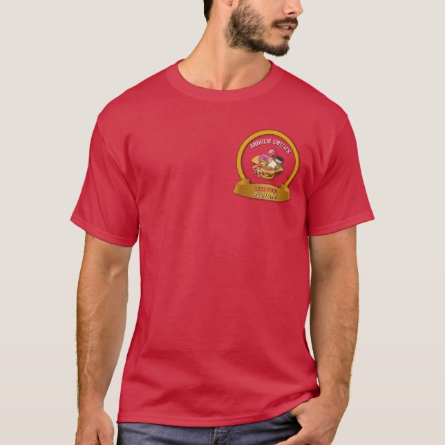 Modernes Fast Food Restaurant mit individuellem Lo T-Shirt (Vorderseite)