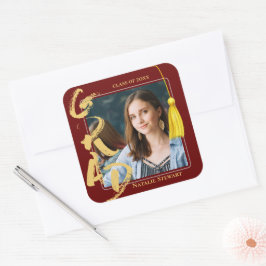 Modernes, feines Schriftart Foto Abschluss Tassel  Quadratischer Aufkleber