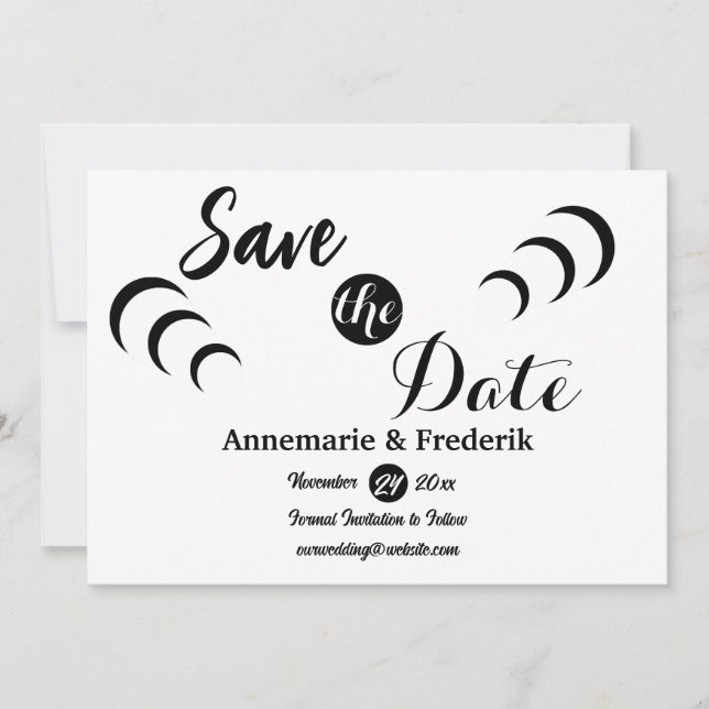 Modernes, feines Schwarz-Weiß-Script Save The Date (Vorderseite)
