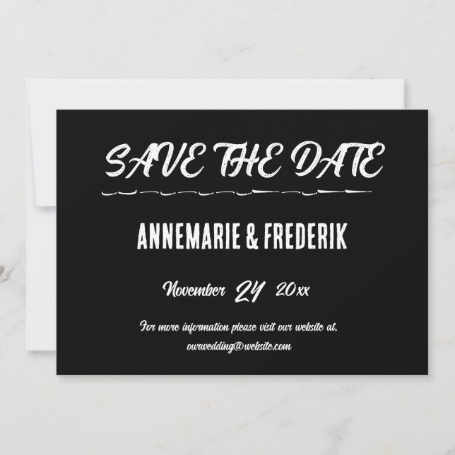 Modernes, feines Schwarz-Weiß-Script Save The Date (Vorderseite)