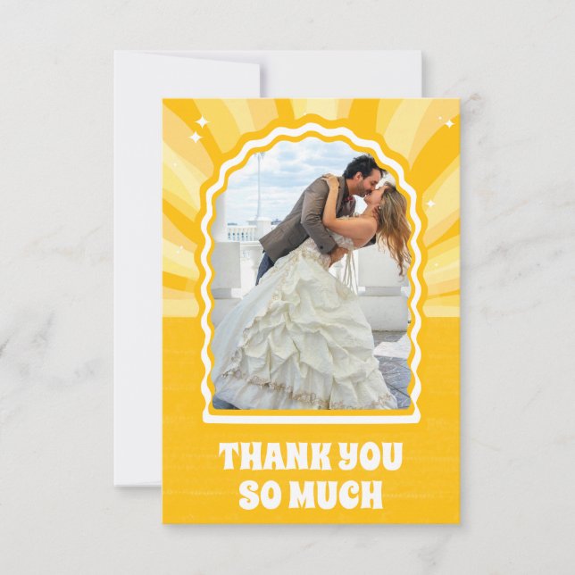 Modernes feines, sonnengelbes Foto Dankeskarte (Vorderseite)