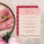 Modernes feines Wavy Frame Magenta Rosa Wedding Me Menükarte<br><div class="desc">Eine moderne und trendige Hochzeitskarte mit Rahmen und abgerundeten Ecken in fett magentafarbenem Rosa, einer zart passenden rosa Farbe, einer handgezeichneten, gewellten Linie auf der Vorderseite und einem passenden Muster unregelmäßiger Linien auf der Rückseite der Karte. Dies ist eine vollständig anpassbare Vorlage für Hochzeitsbriefpapier. Alle Farben dieses Designs können im...</div>