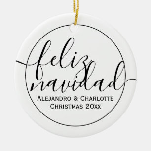 Modernes Feliz Navidad Minimalistisches Foto Keramik Ornament