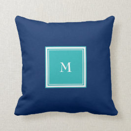 Modernes festes aquamarines Familienmonogramm des Kissen