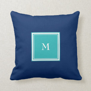 Modernes festes aquamarines Familienmonogramm des Kissen