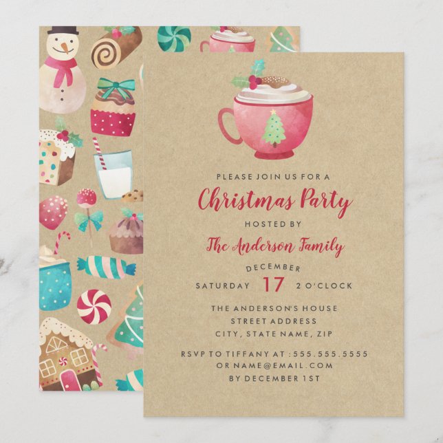 Modernes festes Aquarell Tasse Weihnachten Party Einladung (Vorne/Hinten)