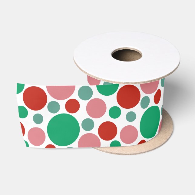 Modernes festes Polka Dot Rosa Grünes Muster Satinband (Spule)