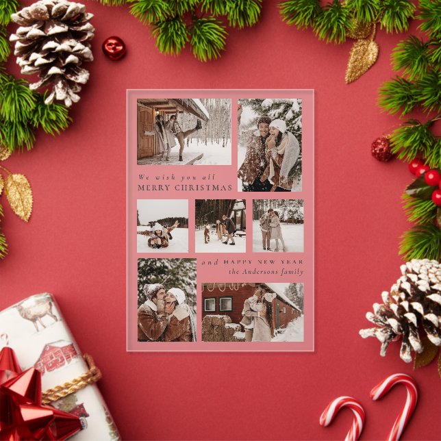 Modernes festliches Sieben-Foto-Collage Weihnachte Acryleinladungen (Insitu (Feiertag))