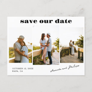 Modernes, fett formatiertes Foto mit drei Hochzeit Ankündigungspostkarte