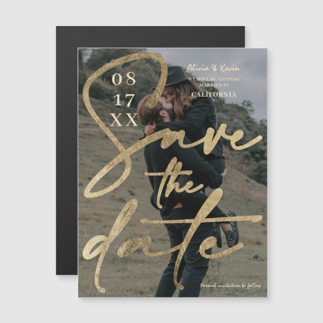 Modernes, fett gedrucktes Goldfolienskript Save th Magnetkarte (Vorne/Hinten)