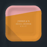 Modernes, fett geometrisches, rosa Brautparty Pappteller<br><div class="desc">Moderne,  fett geometrisch rosa und orange Formen Brautparty Paper Teller</div>