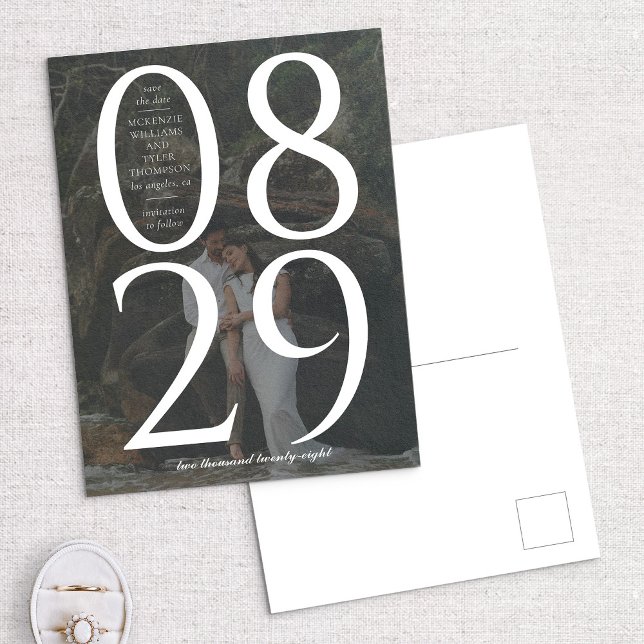 Modernes, fett großes Date Foto Hintergrund Gerett Ankündigungspostkarte (Von Creator hochgeladen)