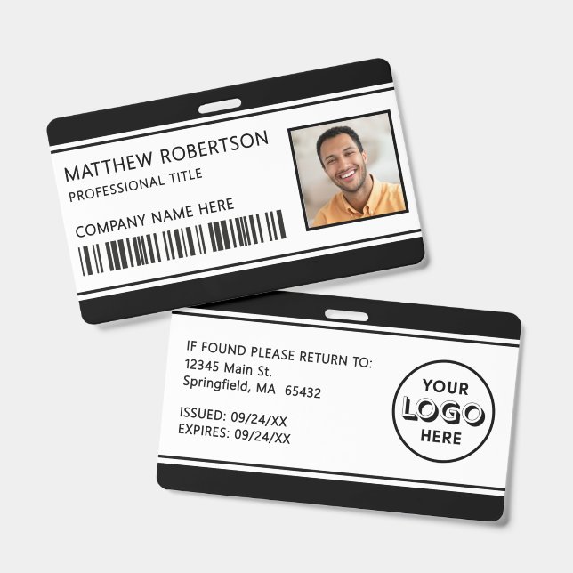 Modernes Firmenlogo Mitarbeiterfoto schwarze ID Ausweis (Vorder- & Rückseite)