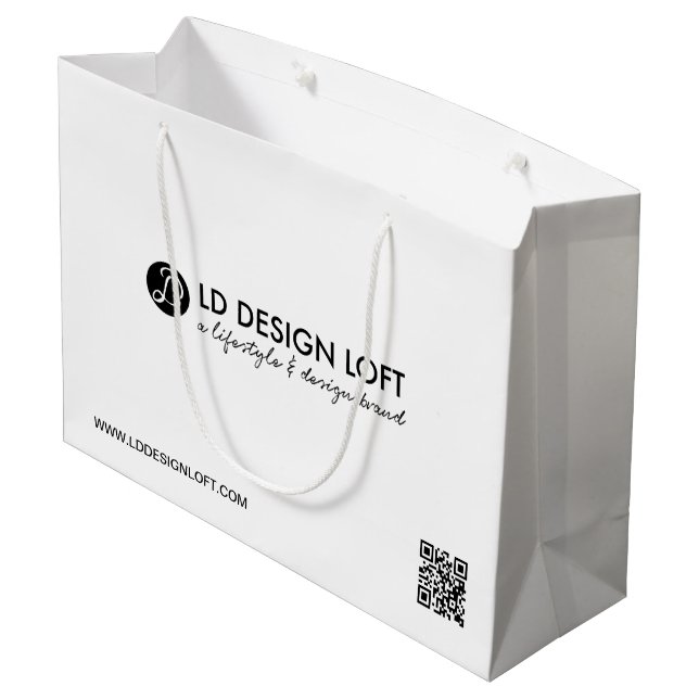 Modernes Firmenlogo QR-Code Große Geschenktüte (Rückseite Schrägansicht)