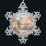 Modernes First Christmas auf unserem neuen Zuhause Schneeflocken Zinn-Ornament<br><div class="desc">Modern First Christmas auf unserem neuen Zuhause Foto Snowflake Tischtennis Weihnachtsschmuck</div>