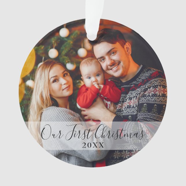 Modernes First Christmas Family Foto Ornament (Vorderseite)
