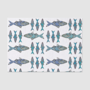 Modernes, fisch-blaues verziertes Dekormuster Seidenpapier