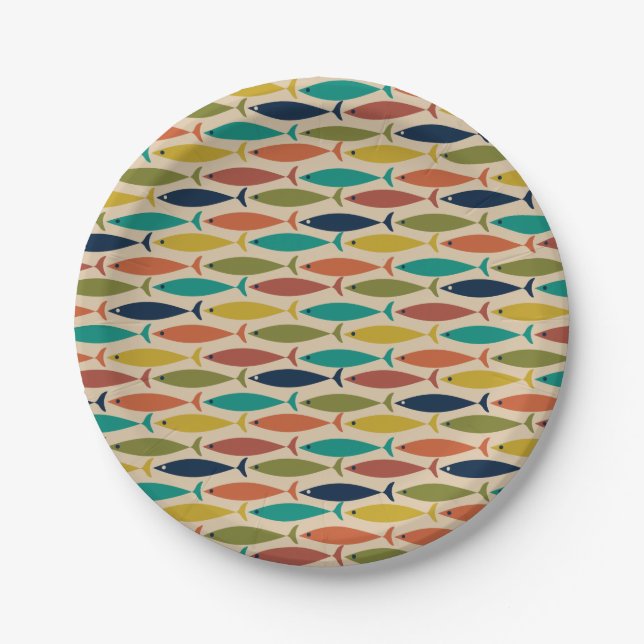 Modernes Fischmuster des Mitteljahrhunderts Pappteller (Vorderseite)