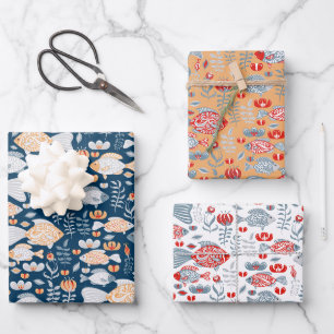 Modernes Fischmuster Geschenkpapier Set