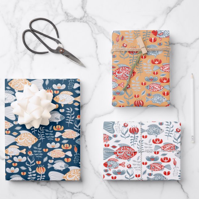 Modernes Fischmuster Geschenkpapier Set (Vorderseite)
