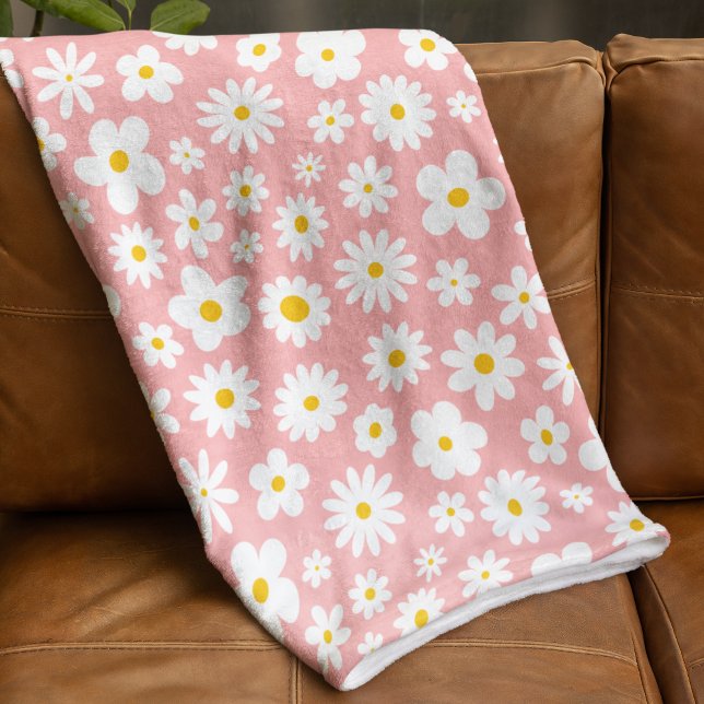 Modernes Flachbild-Graphic Daisy Pink Fleecedecke (Von Creator hochgeladen)