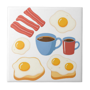 Modernes Flachdesign von Bacon Eggs Toast and Coff Fliese