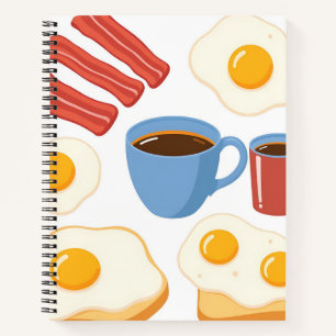 Modernes Flachdesign von Bacon Eggs Toast and Coff Notizbuch