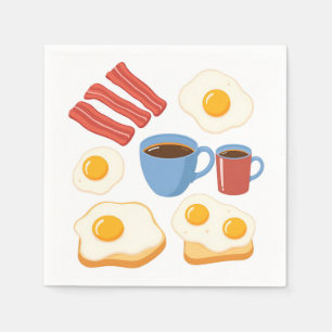 Modernes Flachdesign von Bacon Eggs Toast and Coff Serviette