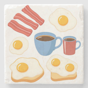 Modernes Flachdesign von Bacon Eggs Toast and Coff Steinuntersetzer