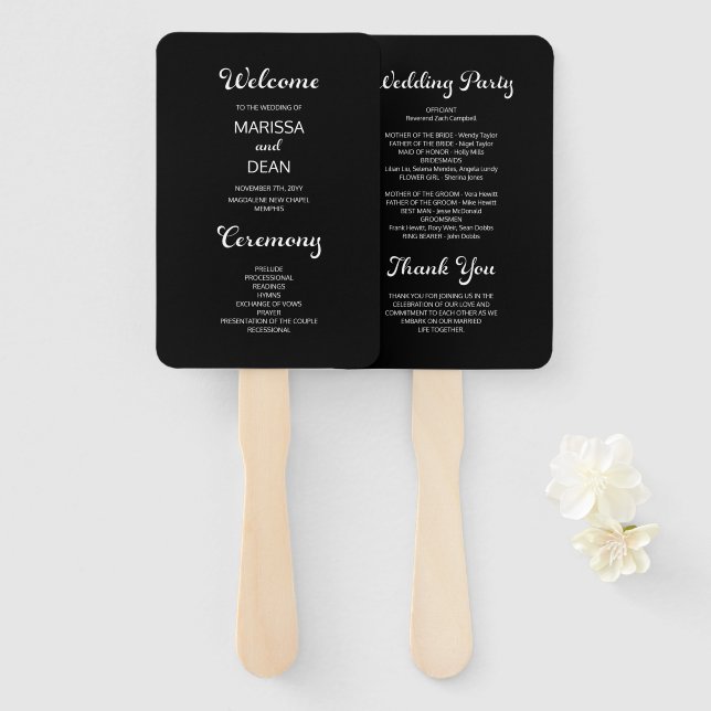 Modernes Flair Script Minimal Black Wedding Progra Fächer (Vorne und Hinten)