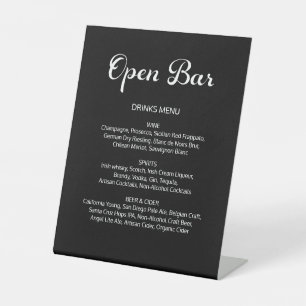 Modernes Flair Script Minimal Open Bar Black Weddi Sockelschild