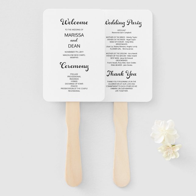 Modernes Flair Script Minimal White Wedding Progra Fächer (Vorne und Hinten)