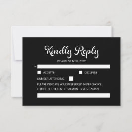 Modernes Flair Script Minimalistisch Black Wedding RSVP Karte