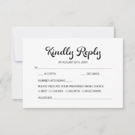 Modernes Flair Script Minimalistisch White Wedding RSVP Karte