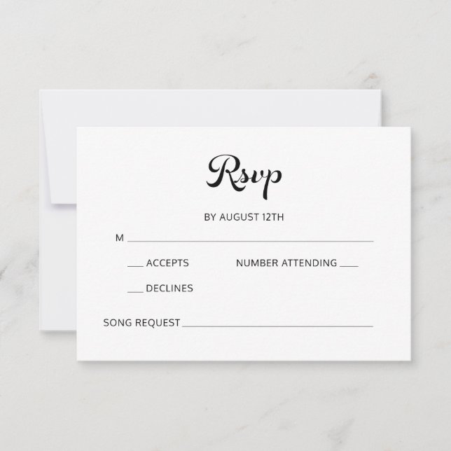 Modernes Flair Script Minimalistisch White Wedding RSVP Karte (Vorderseite)