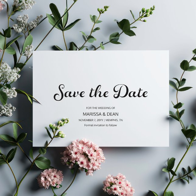 Modernes Flair Script White Wedding Save the Date Einladung (Von Creator hochgeladen)