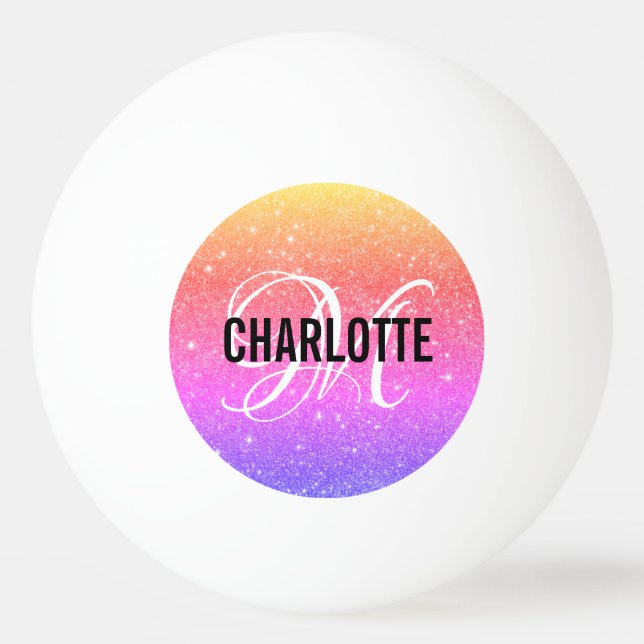 Modernes Flaschenöffner für Regenbogenmonogramm Tischtennisball (Vorderseite)
