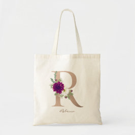 Modernes Floral Alphabet Monogram Letter R Tragetasche