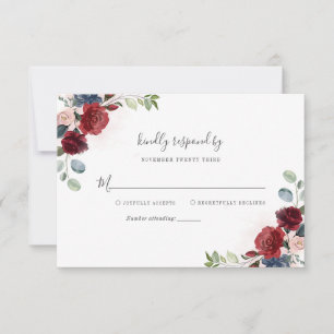 Modernes floral Burgundy Rustic Script Brautparty RSVP Karte