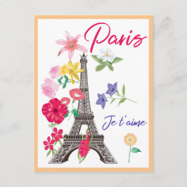 Modernes Floral Paris je t'aime Eiffel Tower Reise Postkarte