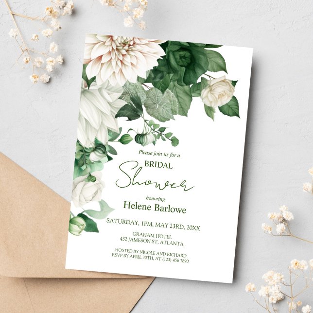 Modernes florales Emerald Green Brautparty Einladung (Modern Floral Emerald Green Bridal Shower Invitation)