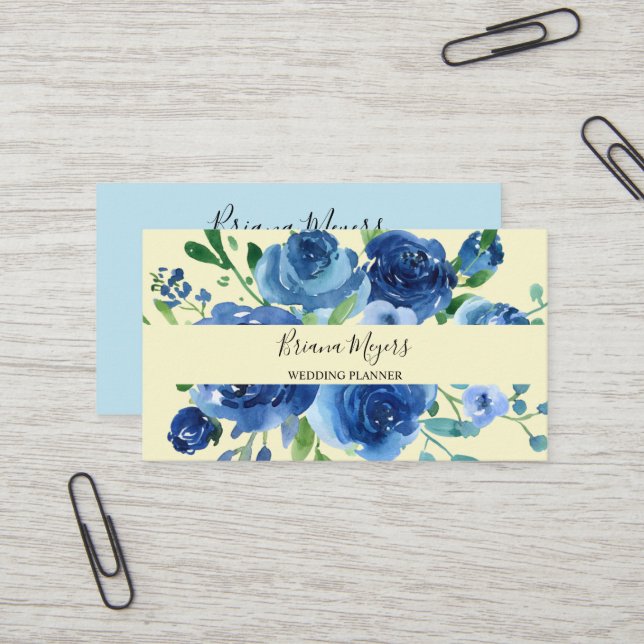 Modernes florales Navy-Yellow-Geschäft Visitenkarte (Vorderseite/Rückseite Beispiel)