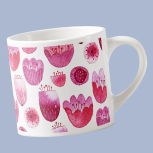 Modernes, florales Wasserfarben Hot Pink Espressotasse